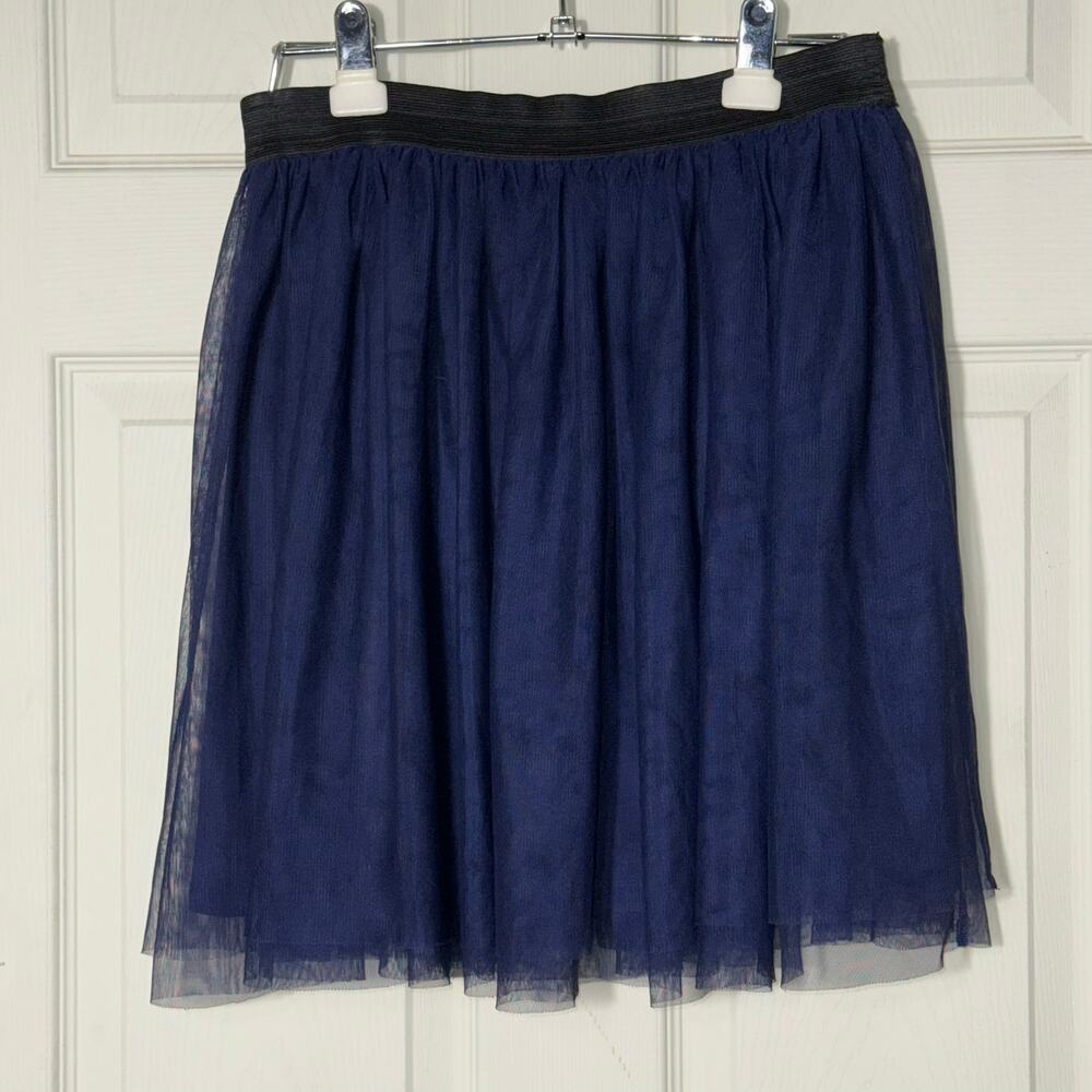 Seventeen Blue Tulle Skirt with wide Black Bands Sz Large
